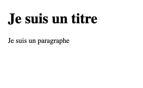 Page web comportant, en gros caractères la phrase suivante : "Je suis un titre". En dessous, une phrase en plus petits caractères : "Je suis un paragraphe"