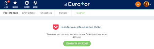 Importez tous vos contenus Pocket, Instapaper, Kifi sur elCurator