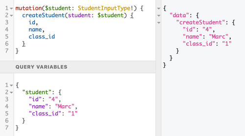 GraphiQL mutation createStudent