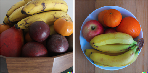 Figure 11: Génération de DALL-E 2 avec la phrase “a fruit plate with neither bananas nor oranges in it”